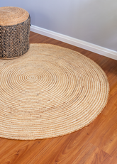 White Stripe Handmade Jute Round Rug